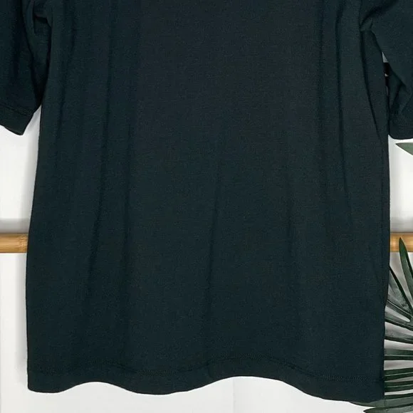 SOLD Trenery Dark Forest Green Mock Neck 1/2 Sleeve T-Shirt Top Size S Cotton - Picture 8 of 10